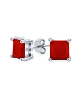 Bling Jewelry 2ct Red Square Cubic Zirconia Princess Cut Aaa Cz Stud Earrings For Women .925 Sterling Silver Simulated Ruby