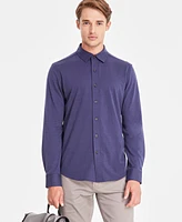 Alfani Men's Classic-Fit Heathered Jersey-Knit Button-Down Shirt, Created for Macy's