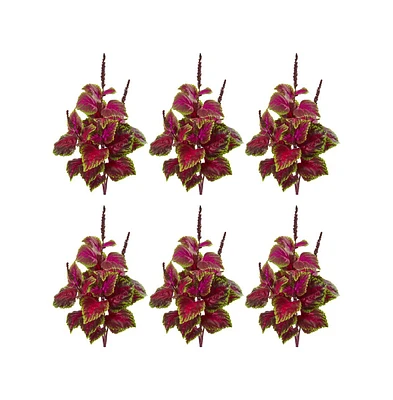 Slickblue Vibrant Artificial Coleus Bush Plant Realistic Foliage for Indoor & Outdoor Decor (Set of 6)