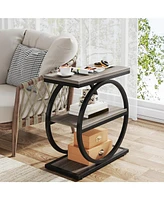 Tribesigns End Table Set of 2, Narrow with 3 Storage Shelves, Wooden Side Metal Frame, Small Sofa for Living Room,Nigh