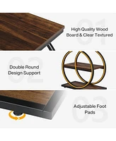 Tribesigns End Table, Narrow Table with 3 Storage Shelves, Wood Side Black Metal Frames