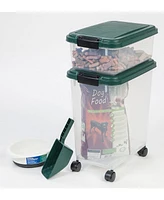 Iris Usa 30 lbs & 11 lbs Combo Airtight Dog Food Storage Container, Stackable Treat Box, 2-Cup Scoop, Casters, Keep Fresh, Easy Mobility, Green