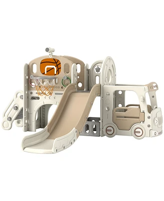 Qaba 9 in 1 Toddler Slide for Kids Ages 1-6 with Car Design,