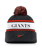 Nike Men's Black San Francisco Giants Team Stripe Peak Cuffed Knit Hat with Pom