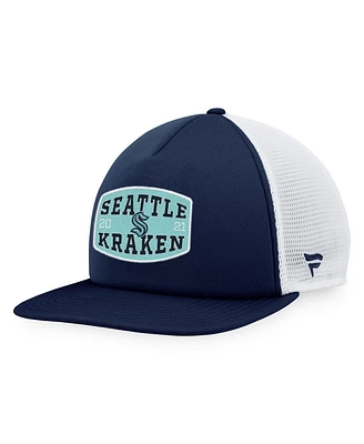 Fanatics Men's Deep Sea Blue/White Seattle Kraken Foam Front Patch Trucker Snapback Hat