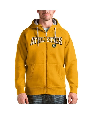 Antigua Men's Gold Oakland Athletics Team Logo Victory Full-Zip Hoodie