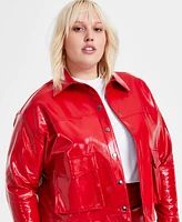 Bar Iii Trendy Plus Faux-Leather Snap-Front Jacket, Created for Macy's