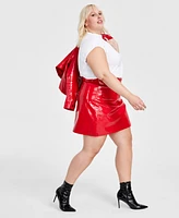 Bar Iii Trendy Plus Faux-Leather Belted Mini Skirt, Created for Macy's