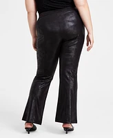 Bar Iii Trendy Plus Coated Split-Front Flared-Leg Pants, Created for Macy's