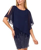 Msk Petite Embellished Cape-Overlay Shift Dress