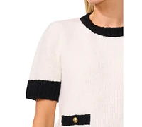 CeCe Women's Contrast-Tipped Short-Sleeve Sweater