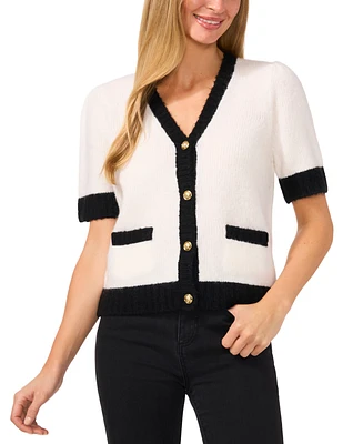 CeCe Women's Tipped Short-Sleeve Cardigan