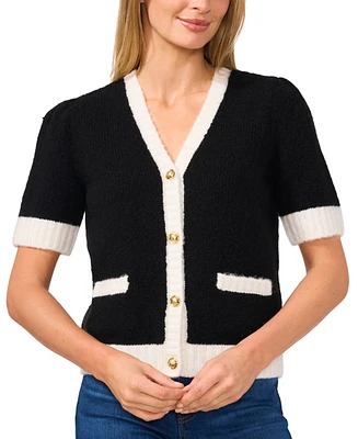 CeCe Women's Tipped Short-Sleeve Cardigan