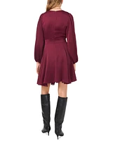 1.state Women's V-Neck Button-Trim Long-Sleeve Dress