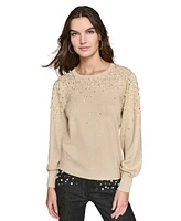 Karl Lagerfeld Paris Women's Imitation-Pearl Crewneck Sweater