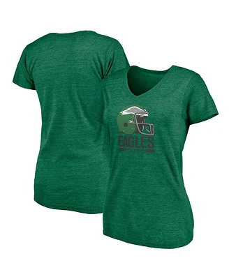 Fanatics Women's Heather Kelly Green Philadelphia Eagles Gridiron Classics Weathered Vintage Helmet Tri-Blend V-Neck T-Shirt