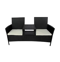 vidaXL 2-Seater Patio Sofa with Tea Table Poly Rattan