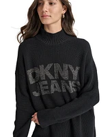 Dkny Jeans Women's Mock Neck Logo Sweater