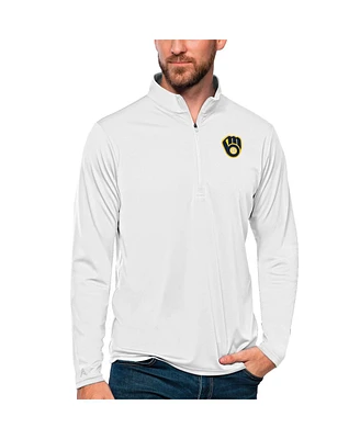 Antigua Men's Milwaukee Brewers Tribute Quarter-Zip Pullover Top