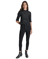 Dkny Jeans Women's Sequin Smocked Elbow-Sleeve Top