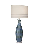 Annette Coastal Table Lamp Handcrafted 38" Tall Blue Drip Ceramic Vase Off White Oval Shade Decor for Living Room Bedroom House Bedside Home Office En