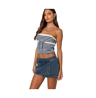 Edikted Women's Striped Eyelet Trim Tube Top