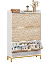 Tribesigns Shoe Cabinet, Modern Shoe Storage Cabinet with 3 Flip Doors & Adjustable Shelf, Wooden 18-24 Pair Shoe Rack Organizer with Flip Drawers for