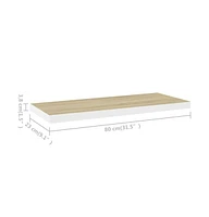 vidaXL Floating Wall Shelf Oak and White 31.5"x9.3"x1.5" Mdf