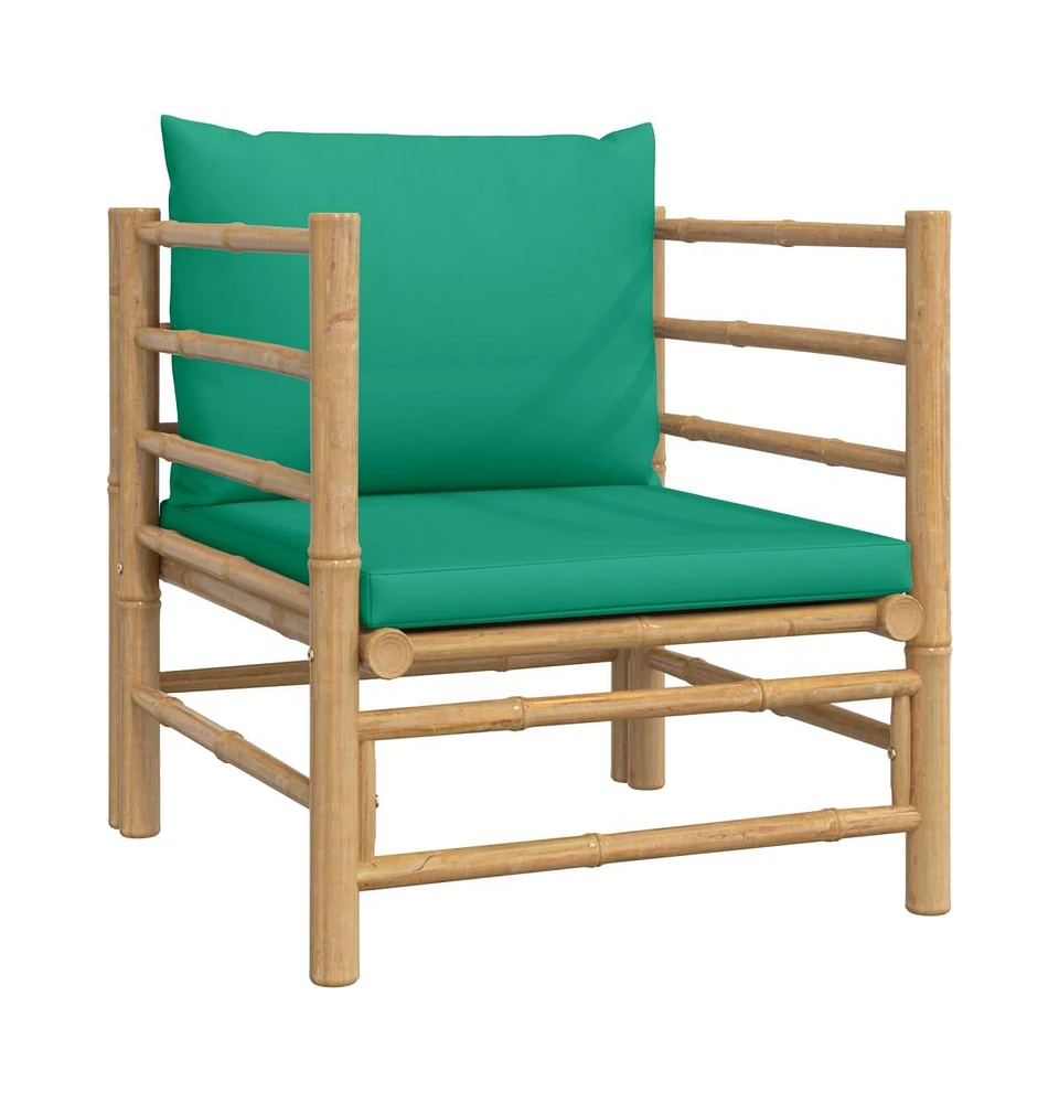 vidaXL Patio Sofa with Green Cushions Bamboo