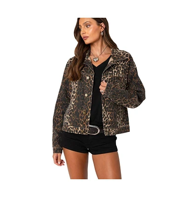 Edikted Women's Leopard Print Denim Jacket