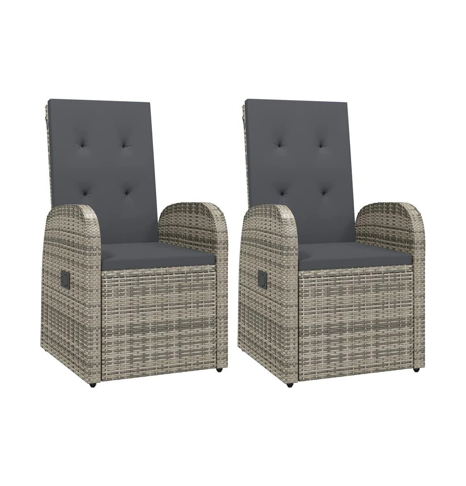 vidaXL Reclining Patio Chairs 2 pcs with Cushions Poly Rattan Gray