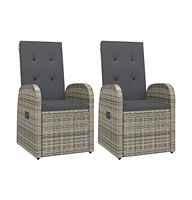 vidaXL Reclining Patio Chairs 2 pcs with Cushions Poly Rattan Gray