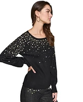 Karl Lagerfeld Paris Petite Pearl-Embellished Pullover Sweater