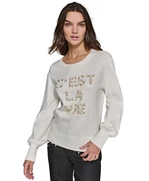 Karl Lagerfeld Paris Petite Beaded C'est La Vie Sweater