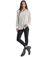 Dkny Jeans Petite Buttoned-Cuff Fold-Collar Blouse