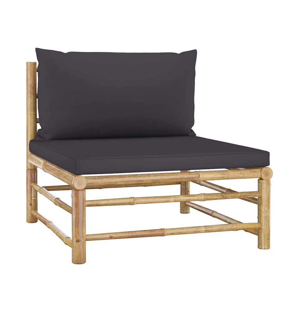 vidaXL Patio Middle Sofa with Dark Gray Cushions Bamboo