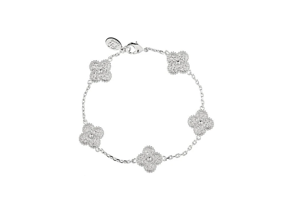 Rivka Friedman Rhodium Polished Clover Station Bracelet