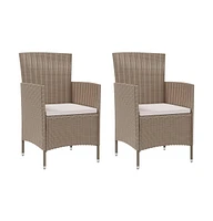 vidaXL Patio Chairs with Cushions 2 pcs Poly Rattan Beige