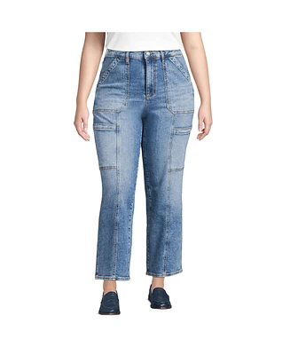 Lands' End Women's Denim High Rise Utility Cargo Ankle Jeans