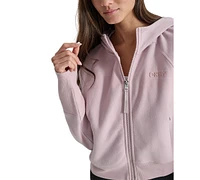 Dkny Women's Embroidered-Logo Cropped Zip-Front Fleece Hoodie