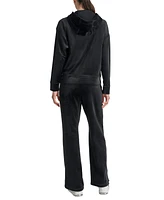 Dkny Women's Velour Rhinestone-Logo Zip-Front Hoodie