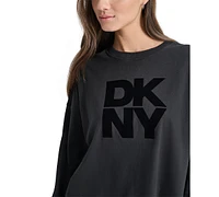 Dkny Women's Cotton Flocked-Logo Long-Sleeve Top