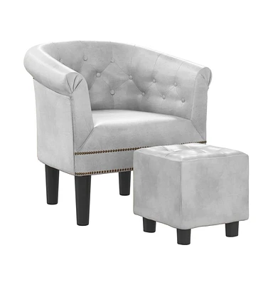 vidaXL Tub Chair with Footstool Silver Faux Leather