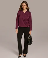 Donna Karan New York Women's Long Sleeve Faux-Wrap Satin Blouse