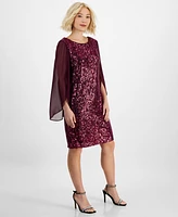 Connected Petite Sequin Angel-Sleeve Dress