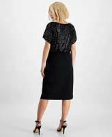 Connected Petite Sequin Boat-Neck Dolman-Sleeve Dress