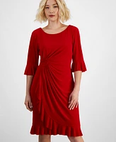 Connected Petite 3/4-Sleeve Ruffle Jersey Dress