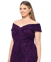 Xscape Plus Embellished Lace Off-The-Shoulder Gown