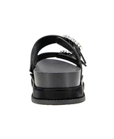 BCBGeneration Women's Batina Rhinestone Buckle Double Band Flat Sandals