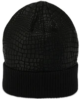 Michael Michael Kors Logo Charm Ribbed Trim Croc-Embossed Beanie